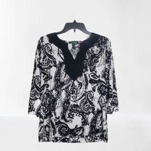 LAUREN RALPH LAUREN Paisley Top Black White L